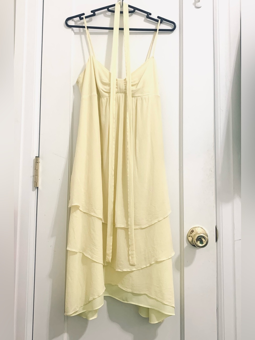 Club Monaco Yellow Tiered Spaghetti-Strap Silk Dress 6